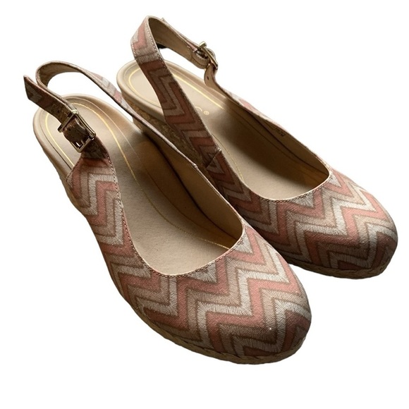 Vionic Shoes - Vionic Coralina Chevron Pink  Tan Espadrilles Wedge Slingback Sandals sz 9